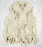 Harppihop womens natural real rabbit fur vest with raccoon fur collar waistcoat/jackets rex rabbit knitted winte - Matrix Studios