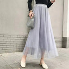 Vintage Tulle Skirt Women Streetwear Elastic High Waist Mesh Pleated Skirts Summer Elegant Korean A Line Office Ladies Skirt New - Matrix-studios.com