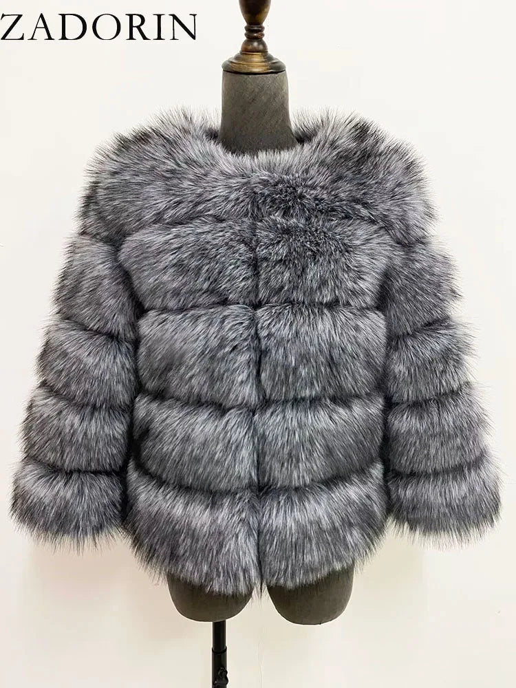 ZADORIN S-6XL Mink Coat Winter Black White Faux Fur Coat Woman Elegant Fluffy Faux Fur Jacket Top Short Fur Coats Woman Clothing - Matrix Studios