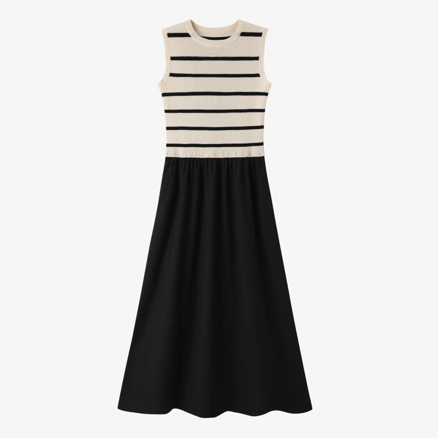 AS AW25 stripe knitting cardigan + sleeveless patch dress maxi matching set for woman clothing - Matrix-studios.com