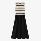 AS AW25 stripe knitting cardigan + sleeveless patch dress maxi matching set for woman clothing - Matrix-studios.com