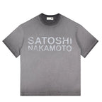 High Street Satoshi Nakamoto T Shirt Classic Retro Letter Wash Distressed Print Shorts Men Women Same Style Shirts Short -pants - Matrix-studios.com