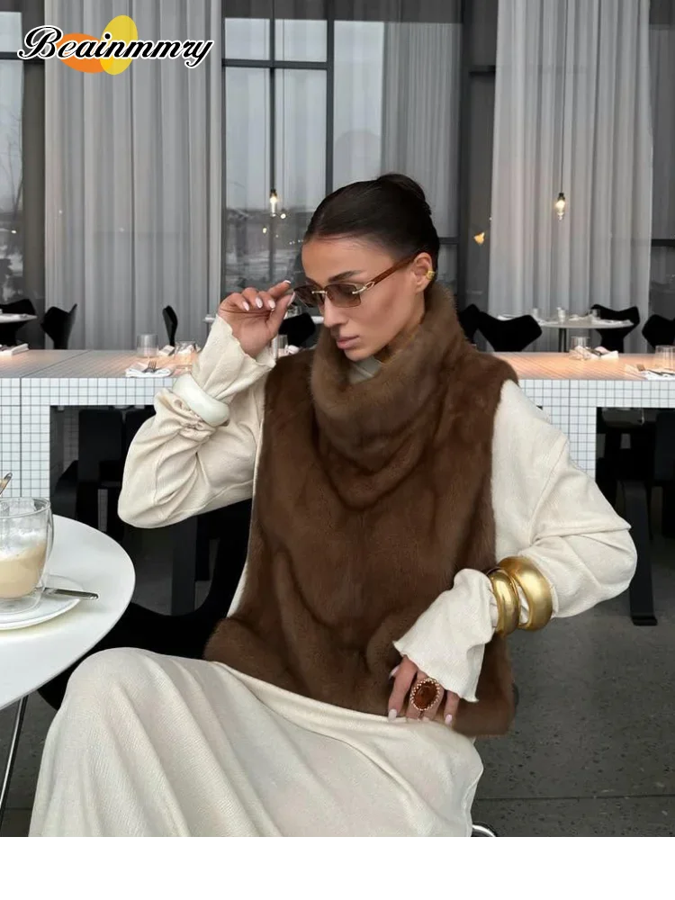 Women Solid Faux Fur Vest Crop Top Fashion Turtleneck Fluffy Short Tank Tops 2025 Winter Female Elegant Sleeveless Jacket Coat - Matrix Studios