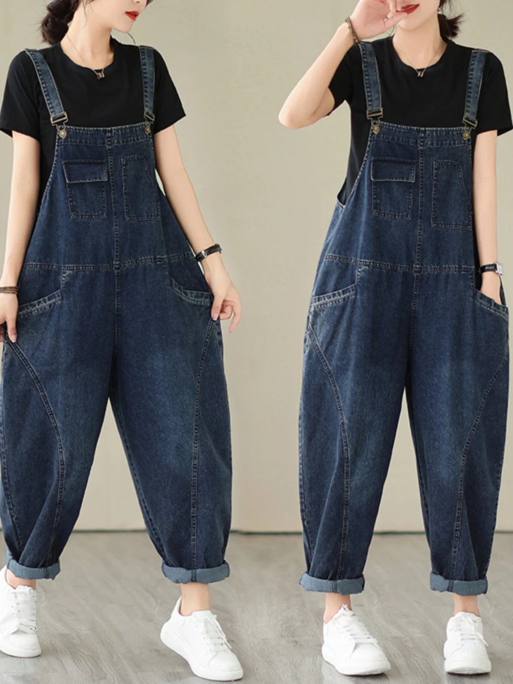 Fall Women's Loose Jeans Overalls Deep Blue High Waist Design Sensation plus Size Faion plus Size Women's Loose Slimming - Matrix-studios.com