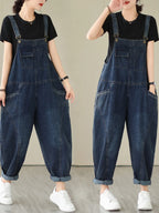 Fall Women's Loose Jeans Overalls Deep Blue High Waist Design Sensation plus Size Faion plus Size Women's Loose Slimming - Matrix-studios.com