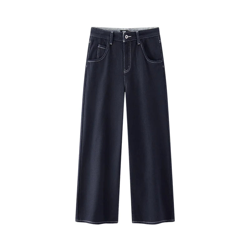 Semir Jeans Women Wide Leg Fleece Lined Comfortable High Waist Winter 2025 New Floor-Length Pants with Leg-Elongating Effect - Matrix-studios.com