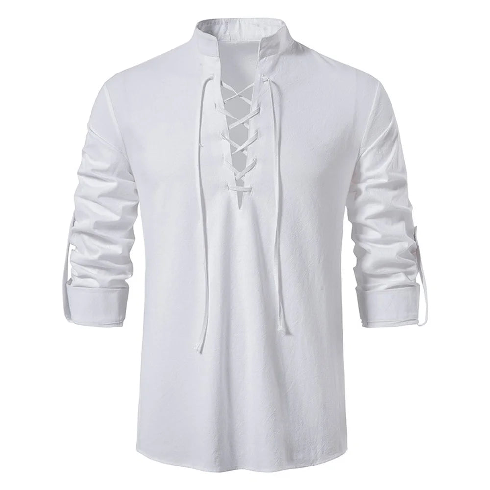 New Men's Casual Blouse Cotton Linen Shirt Tops Long Sleeve Tee Shirt Spring Autumn Slanted Placket Vintage Yoga Shirts - Matrix Studios
