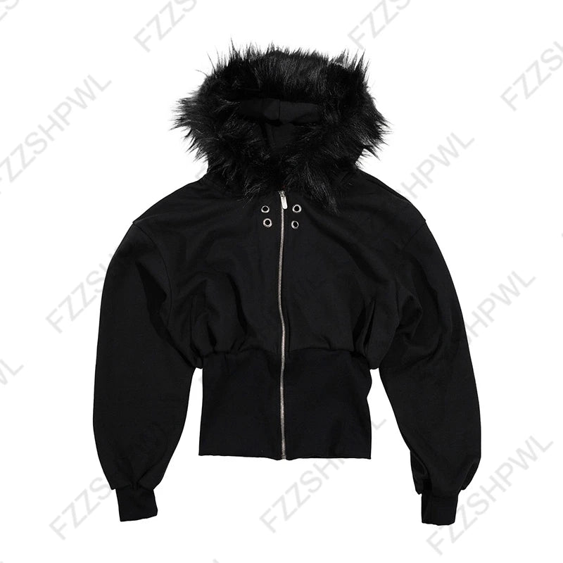 Gothic Y2K Women's Chic Hoodie Sexy Slim Casual Solid Color Female Cropped Sweatshirt Grunge Punk Vintage Aesthetics Streetwear - Matrix Studios