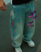 Y2K Men D4C JoJo High Waist Baggy Jeans Women Pink Heart Side Embroidery Loose Fit Washed Denim Pants Streetwear Wide Leg Pants - Matrix Studios
