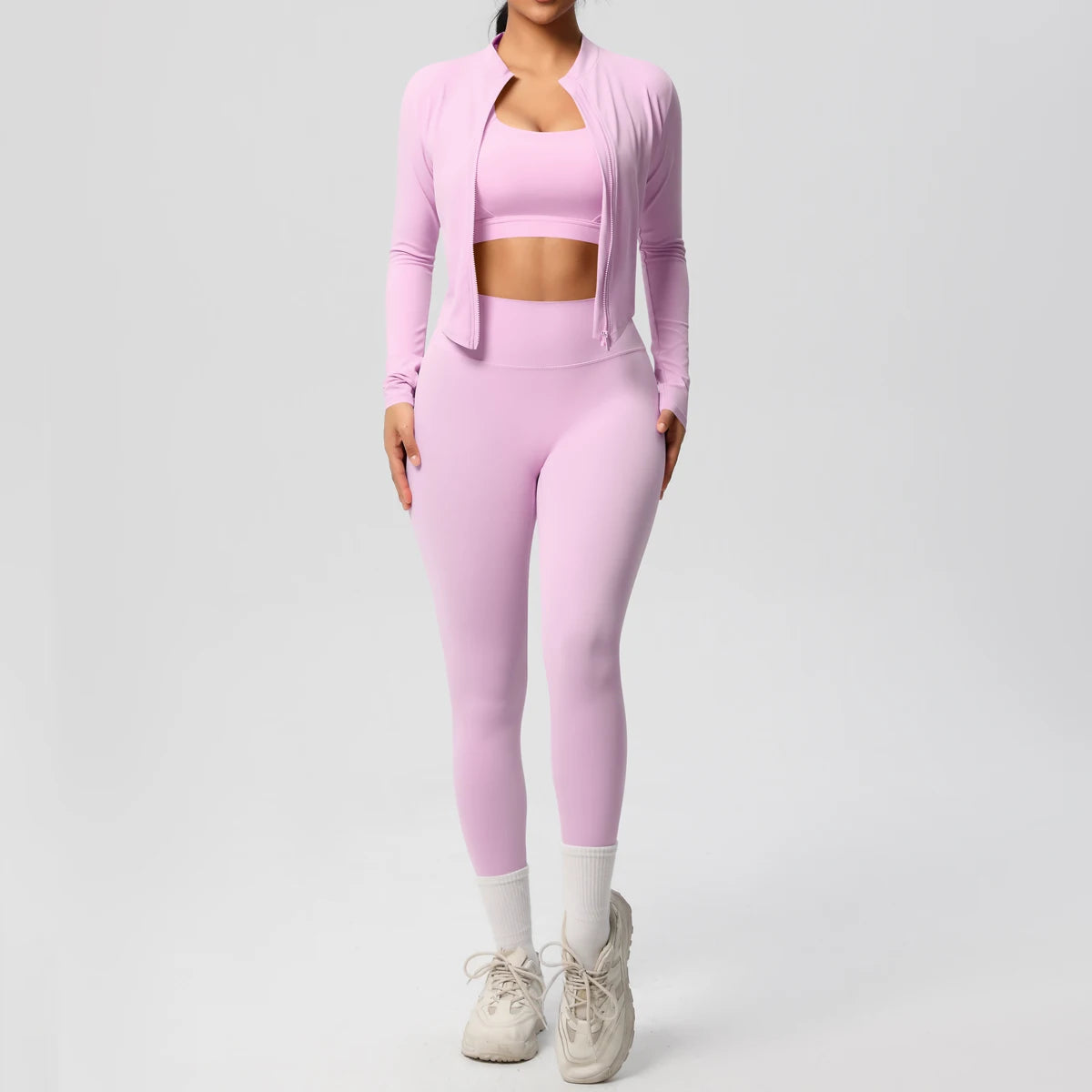3pcs Sportswear Yoga Set Gym Sports Bra Zipper Jacket Leggings Clothes Sportswear Yoga Suits For Women Fitness Set Tracksuit - Matrix-studios.com