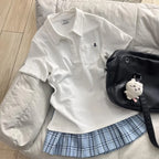 Deeptown Blue Polo Shirts Women Shoujo JK Japanese Preppy Style White T-shirts Short Sleeve Embroidered Tees Basic Pink Tops - Matrix-studios.com