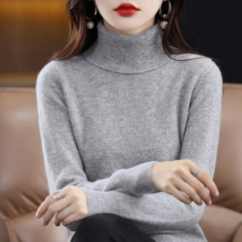 100% Merino Wool Cashmere Sweater Women Knitted Sweater Turtleneck Long Sleeve Pullovers Autumn Winter Clothing Warm Jumper Tops - Matrix Studios