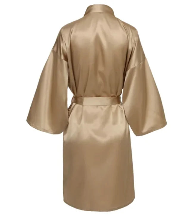 Solid Satin Night Robe, Elegant Half Sleeve V Neck House Robe With Belt, Women's Sleepwear - Matrix-studios.com