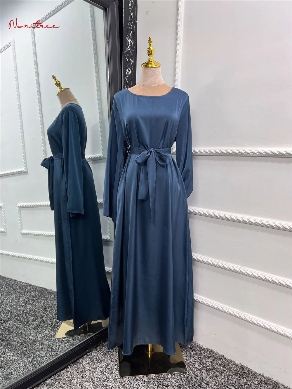 Fashion Sliky Djellaba Muslim Dress Dubai Full Length Flare Sleeved Soft Abaya Dubai Turkey Muslim Islam Robe WY921 - Matrix-studios.com