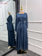 Fashion Sliky Djellaba Muslim Dress Dubai Full Length Flare Sleeved Soft Abaya Dubai Turkey Muslim Islam Robe WY921 - Matrix-studios.com