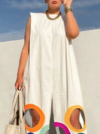 Yeezzi Women Fashion Rainbow Hollow Wide Leg Jumpsuits 2026 New Summer Sleeveless Loose Urban Office Overalls With Shoulder Pad - Matrix Studios