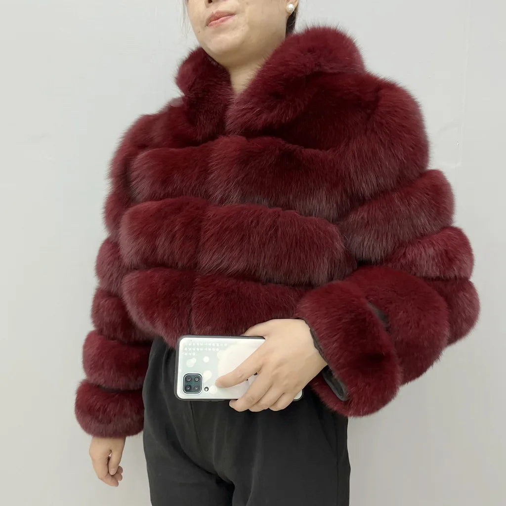 NEW 100%Winter Women Real Fox Fur Coat Thick Warm High Quality Full Sleeves New Natural Fur Fashion Hooded Short Jacket - Matrix Studios
