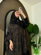 Fashionable Arabic Women's Long-Sleeved Loose-Fitting Printed Elegant Abaya with a Headscarf Included - Matrix-studios.com