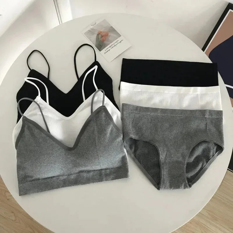 Women's Sports Bra Set Underwear Bra Korean Style Push Up No Steel Ring Bra Sexy Tube Top High Elastic Panty Set - Matrix-studios.com