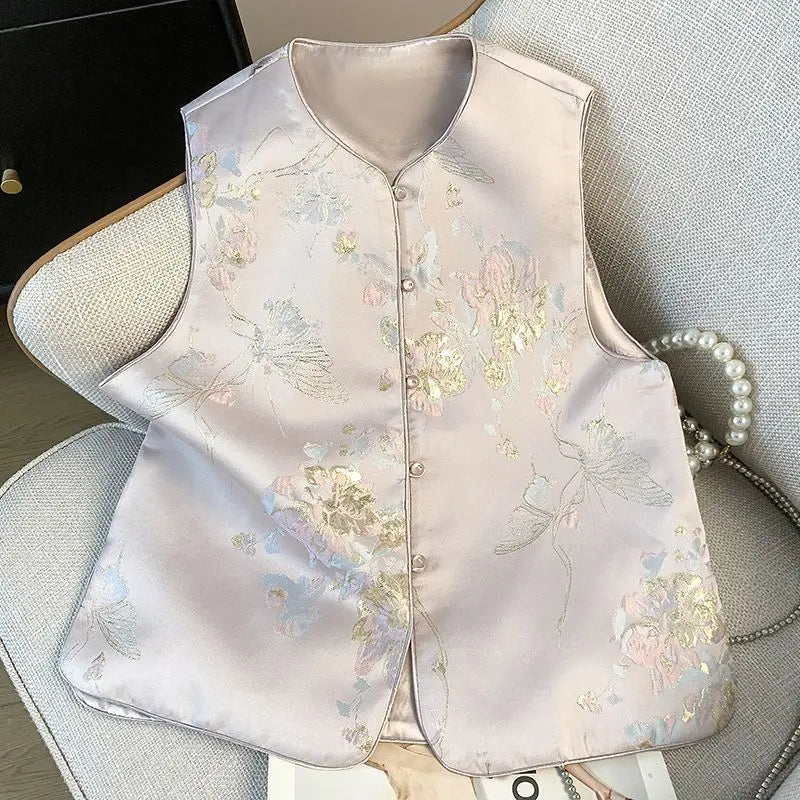 Thin Vest for Women Clothing Ethnic Style Print Vintage Clothes Streetwear Coats Women Jackets Chinese style Casual Summer - Matrix Studios