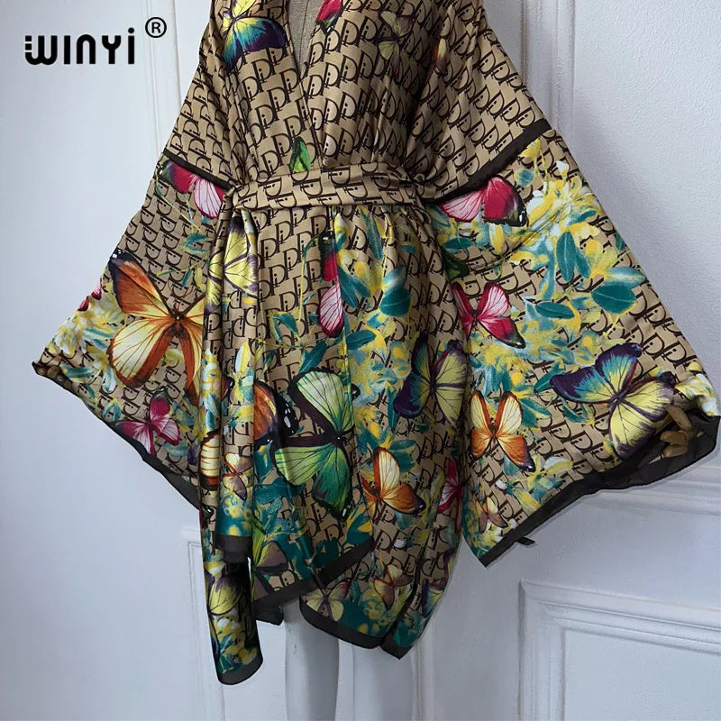 WINYI Africa Print Summer Beach Bohemian Long Cardigan Cover-up Casual Boho Maxi Holiday Party Kimono with Belt Beachwear - Matrix Studios