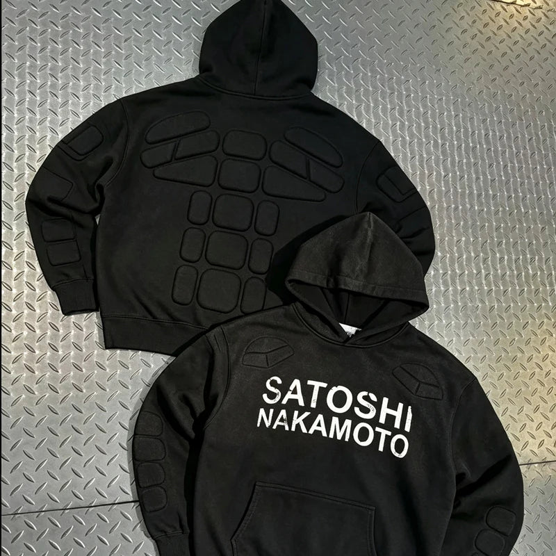 Street Casual SATOSHI Hoodies Pullover Embossed Pattern Embroidery Turtle Shell Design Washed Hooded Men Women Loose Sweatshirts - Matrix-studios.com
