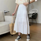 Spring Summer Women Skirts Vintage High Waist Elastic Patchwork White Black Chic Long Cake A-line Skirt - Matrix-studios.com