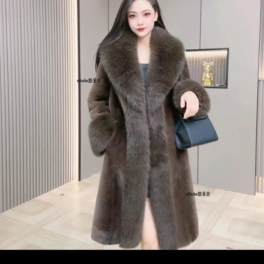 Faux Fur Coats Women Long Coat Thick Warm Turn Down Collar Open Stitch Spring Outerwear Jackets Elegant Splice Autumn Winter - Matrix Studios