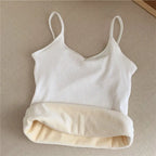 Women Sexy Solid Color Tops Thermal Casual Comfortable Elasticity Crop top Black Thin Velvet Sleeveless  Underwear Tank Top - Matrix-studios.com