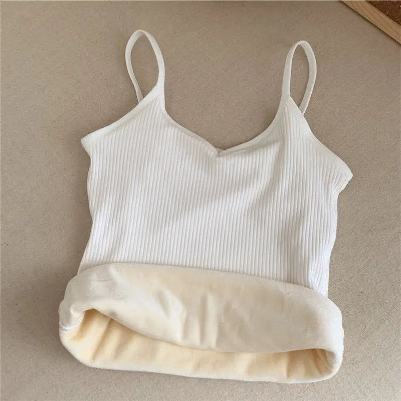 Women Sexy Solid Color Tops Thermal Casual Comfortable Elasticity Crop top Black Thin Velvet Sleeveless  Underwear Tank Top - Matrix-studios.com