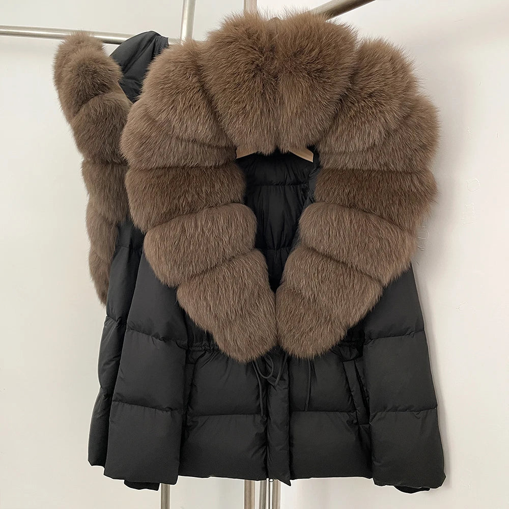 Reality Fur Jacket Real Fur Collar Duck Down Coat Female Winter Hooded Warm Fox Fur Coat Women Natural Raccoon Fur Puffer Jacket - Matrix Studios