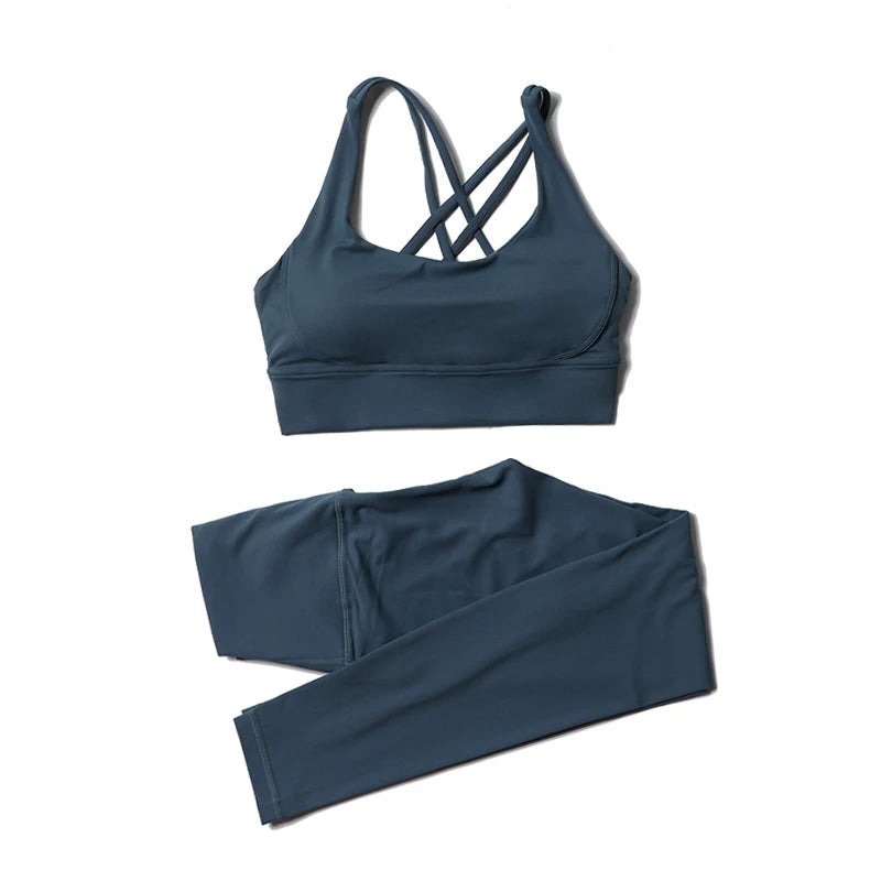 SOISOU Nylon Yoga Set Women's Tracksuit Gym Fitness Set Woman 2 Pieces Leggings Sports Bra Breathable Sportwear Woman Clothes - Matrix-studios.com