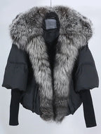 Loose Natural Real Fox Fur Collar Coat Thick New European Fashion White Duck Down Jacket Winter Women Warm Luxury Outerwear - Matrix Studios