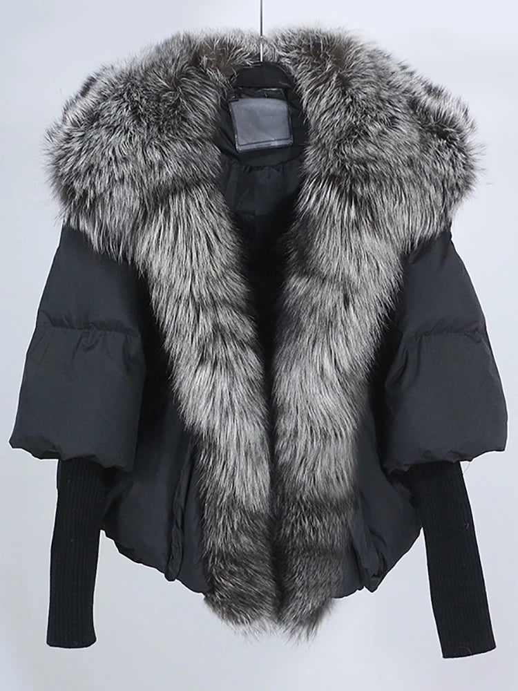 Loose Natural Real Fox Fur Collar Coat Thick New European Fashion White Duck Down Jacket Winter Women Warm Luxury Outerwear - Matrix Studios