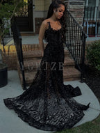 Black Rhinestones Long Prom Dresses Luxury 2026 Mermaid Beaded Lace Corset with Slit African Evening Gowns Birthday Party Dress - Matrix Studios