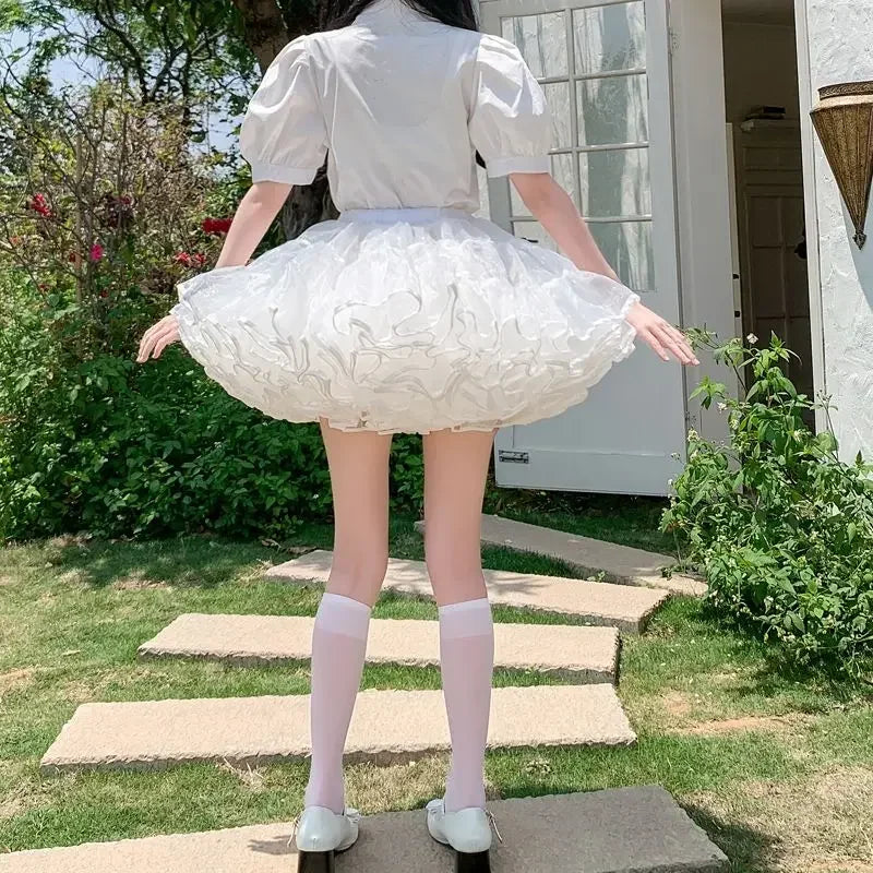 Multi-layer Ruffled Petticoats for Women Fluffy Bubble Skirt Crinoline Underskirt No Hoop Boneless Lolita Puffy Skirt Mini Skirt - Matrix-studios.com