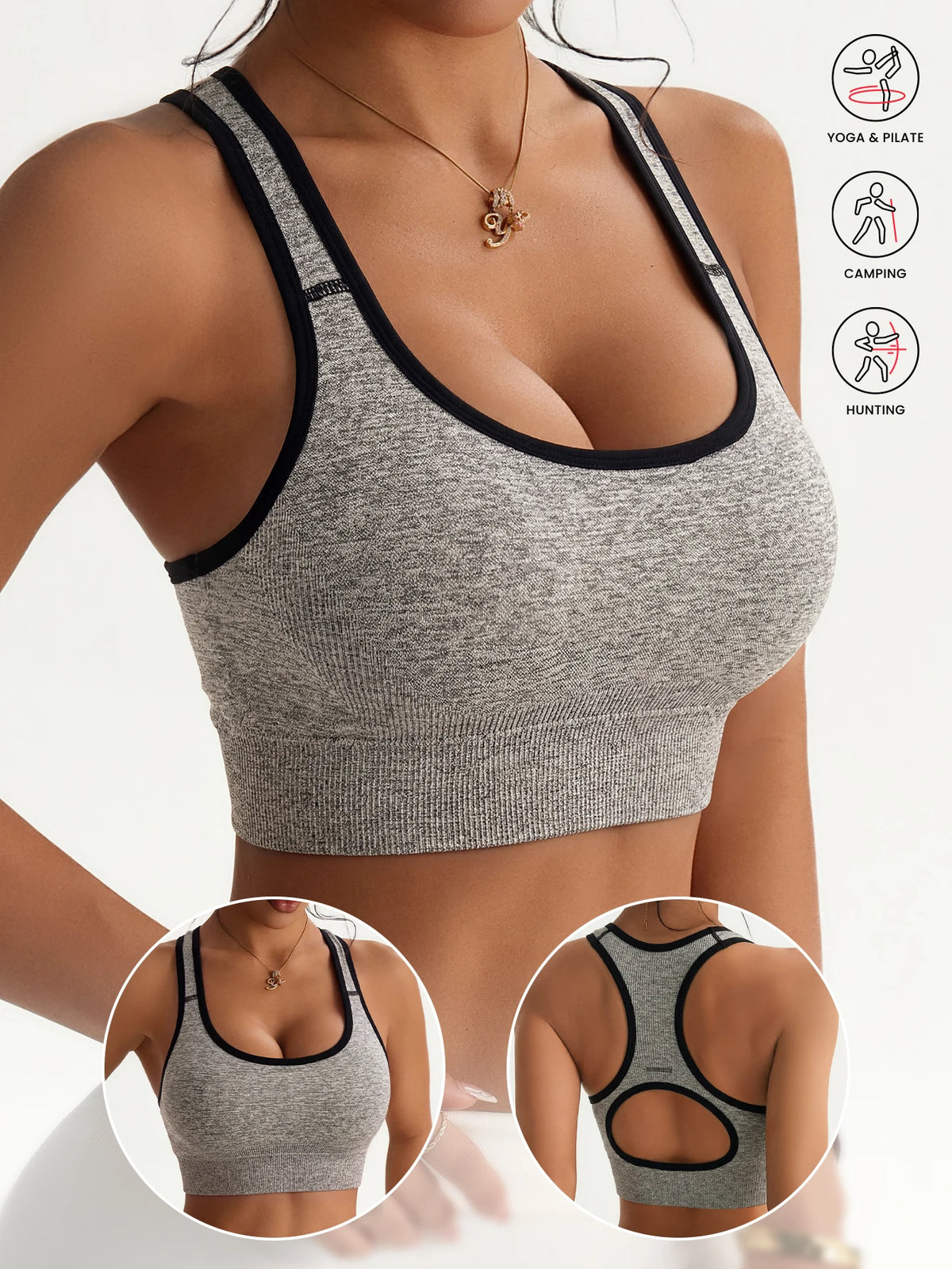Women's Seamless Sports Bra Set, 3 Colors Racerback Workout Yoga Top with Back Cutout, Breathable Gym Fitness Crop Top - Matrix Studios