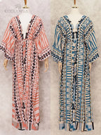 Bohemian Printed Bikini Cover-ups Elegant Self Belted Kimono Dress Tunic Women Plus Size Beach Wear Swim Suit Cover Up Q1228 - Matrix Studios
