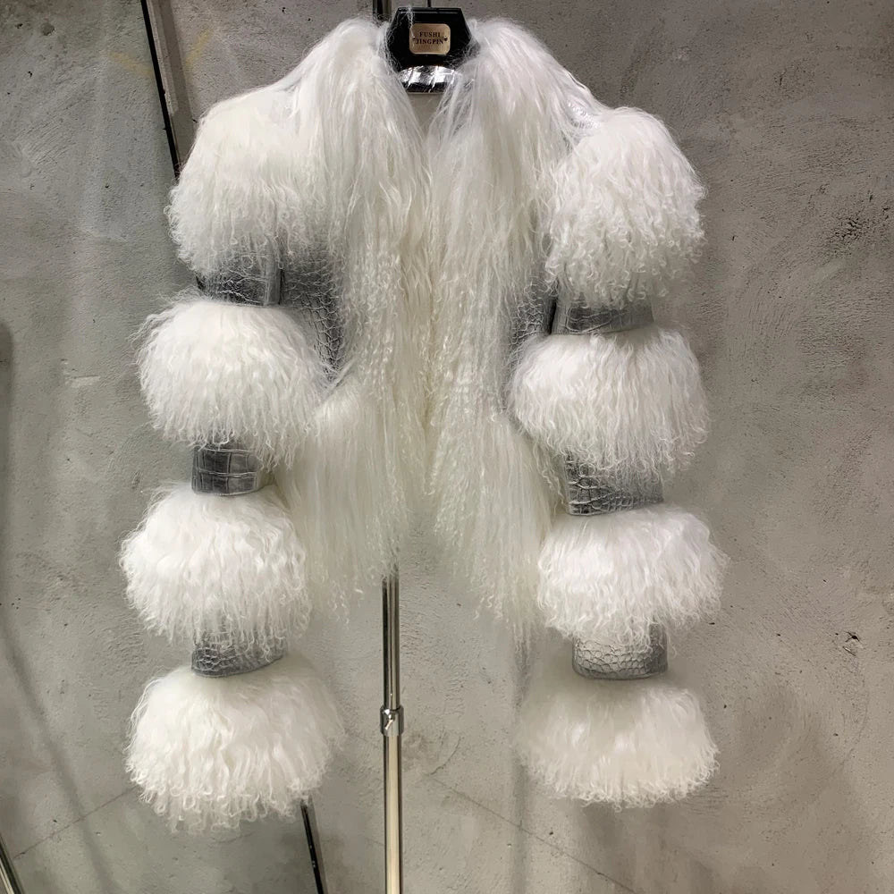 Fur Bomber Ladies New Fashion Jacket Crocdile Sheep Leather With Natural Fur 3573 - Matrix Studios