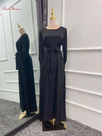 Fashion Sliky Djellaba Muslim Dress Dubai Full Length Flare Sleeved Soft Abaya Dubai Turkey Muslim Islam Robe WY921 - Matrix-studios.com