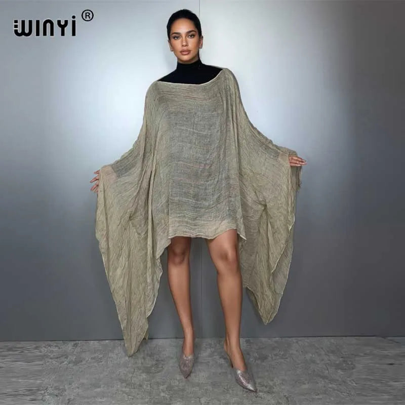 WINYI Dress Beachwear Top Beach Cover Up Kaftan Maxi Dresses Top Woman Abaya Dubai Luxury Muslim Woman Beach Outfits - Matrix Studios