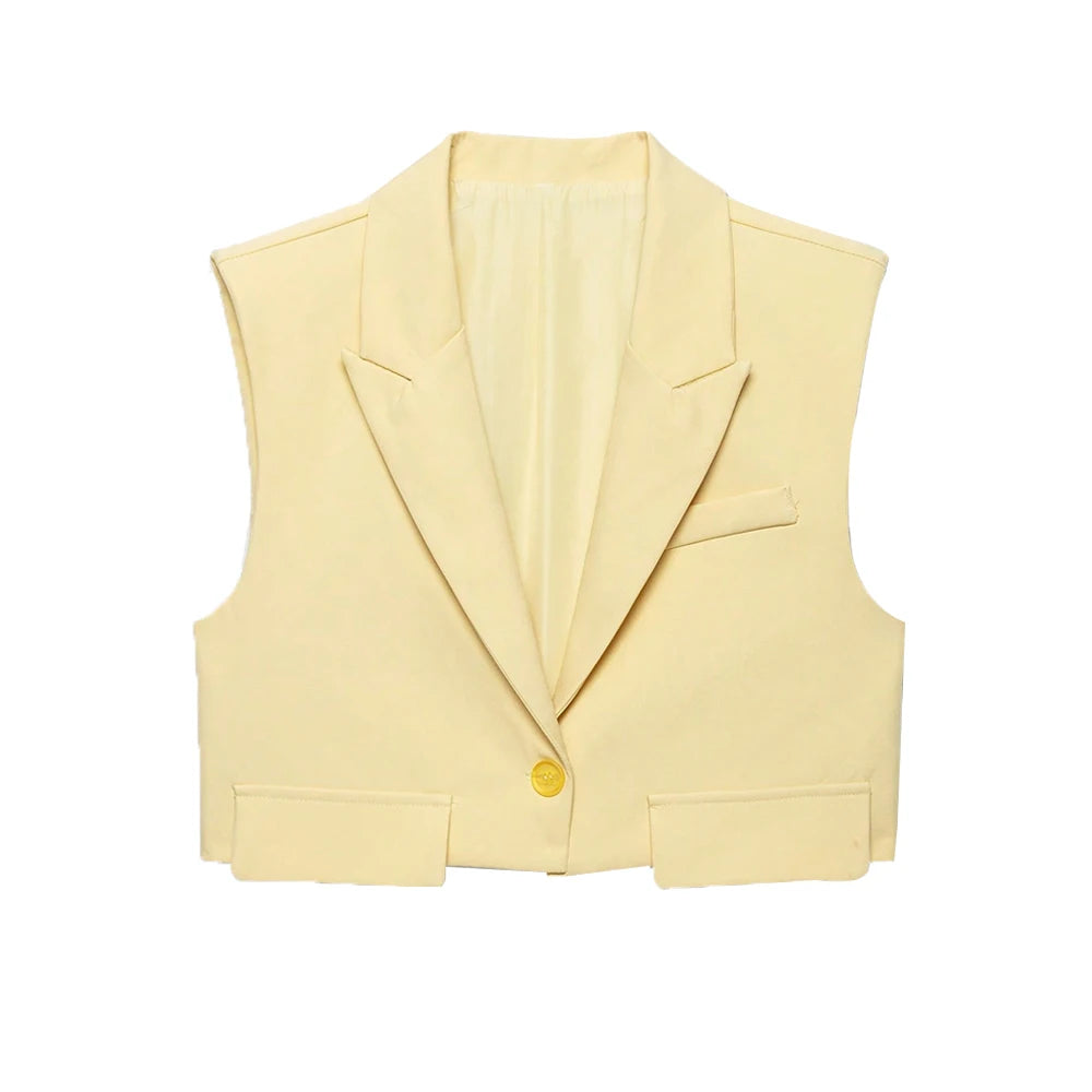 Women's Chic Vest Tops Fashion Cropped Waistcoat Sleeveless Lapel Collar Female Outerwear - Matrix Studios