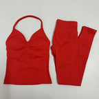 2 Pieces Set Yoga Leggings Set Women Backless Tank Tops High Waist Scrunch Gym Suit Fitness Clothes Outfit Yoga Set - Matrix-studios.com