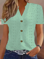 Y2k Tops Women's Summer Blouse Casual V-Neck Button Short Sleeve Tops Elegant Fashion Blouses Casual Loose Solid Colors Shirts - Matrix-studios.com