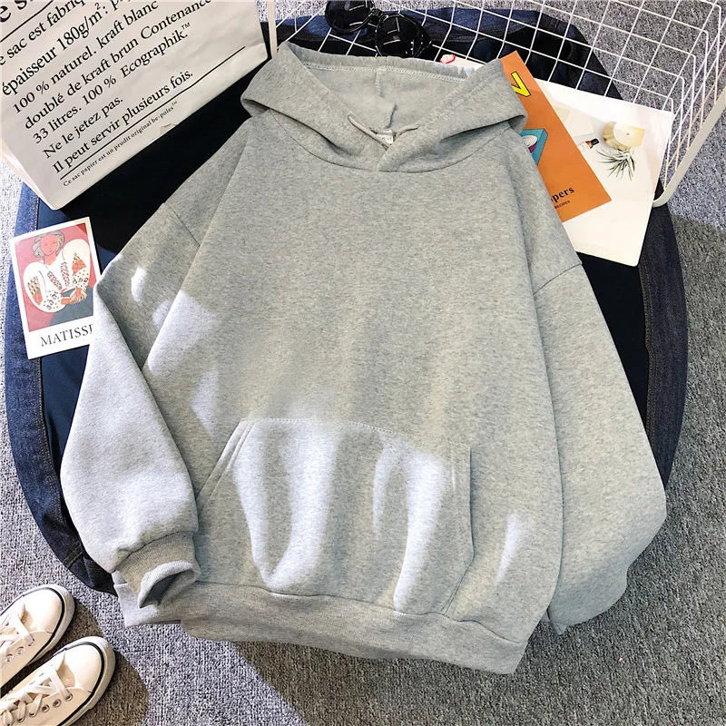 2024Autumn Casual Women's Solid Hoodie Comfortable Strecth Sweatshirts Loose Pocket Warm Clothes Fashion Street Female Pullovers - Matrix-studios.com