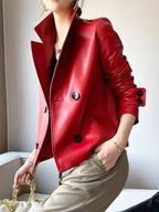 Modigirl Autumn Winter Red Faux Leather Jackets Women 2024 New Outwear Long Sleeves PU Leather Short Coats Outwear for Female - Matrix Studios