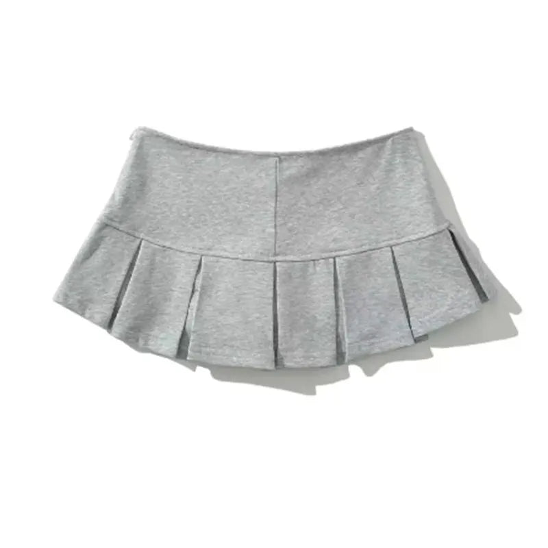 Mooyufon Fabric Y2K Mini Skirt Women Low Waist Wide Pleat Light Grey Sexy Vintage A-line Pleated Skirt Casual Skort Summer - Matrix-studios.com