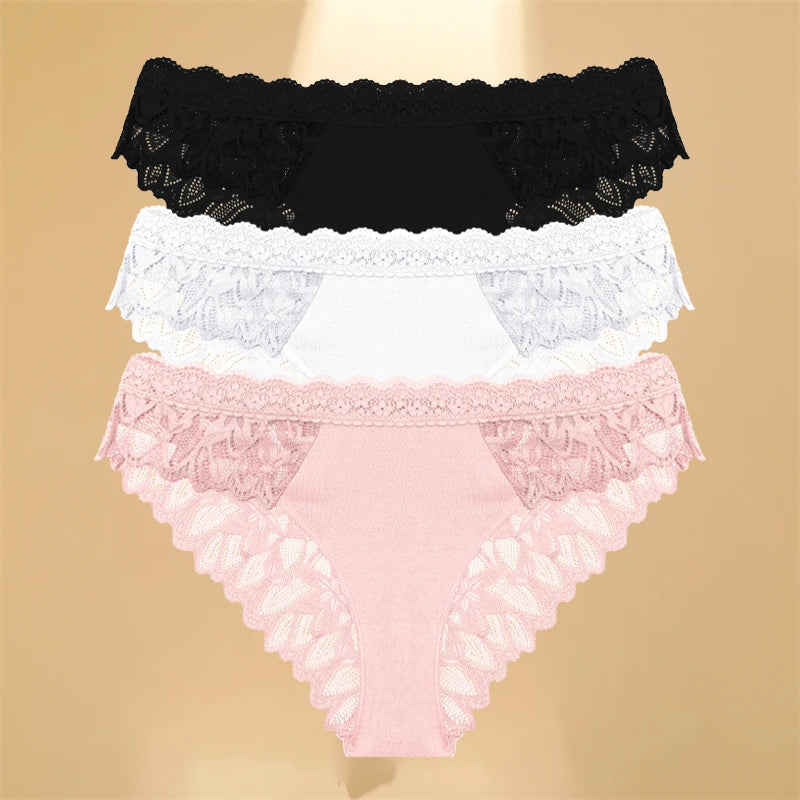 FINETOO 3Pcs Lace Hollow Out Underwear for Women Sexy Low-Waist Floral Briefs Female Invisible Breathable Lingerie Soft Intimate - Matrix Studios