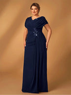 Suhdeuwsh Plus Size Luxury Mom Wedding Reception Party Luxury Shiny Plus Size Chiffon Mother Navy Blue Evening Dress - Matrix-studios.com