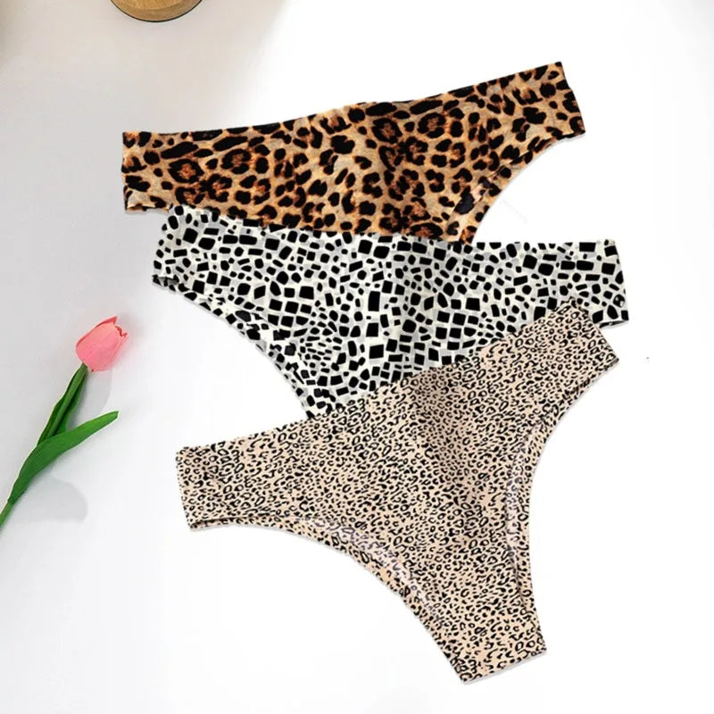 WarmSteps 3Pcs/Set Sexy Leopard Thongs Women's Panties Thongs 2024 New Female Underwear Seamless Printed Panties Ice Silk Briefs - Matrix Studios